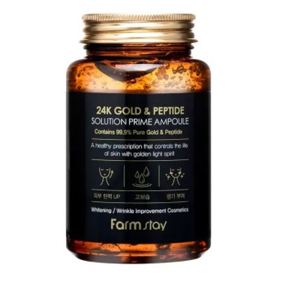 FarmStay 24K Gold & Peptide Solution Prime Ampoule - Многофункциональная ампульная сыворотка с золотом и пептидами, 250 мл.