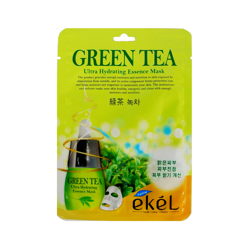 EKEL Green Tea Ultra Hydrating Essence Mask - Тканевая маска для лица с зеленым чаем, 25 мл.