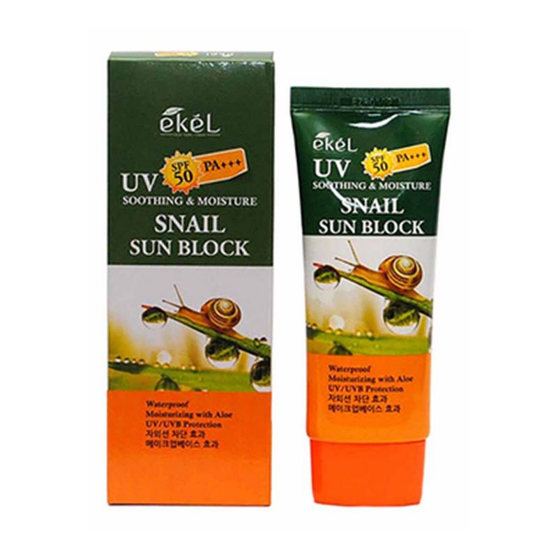 EKEL UV Soothing & Moisture Snail Sun Block SPF 50 PA+++ - Солнцезащитный крем с муцином улитки, 70 мл.