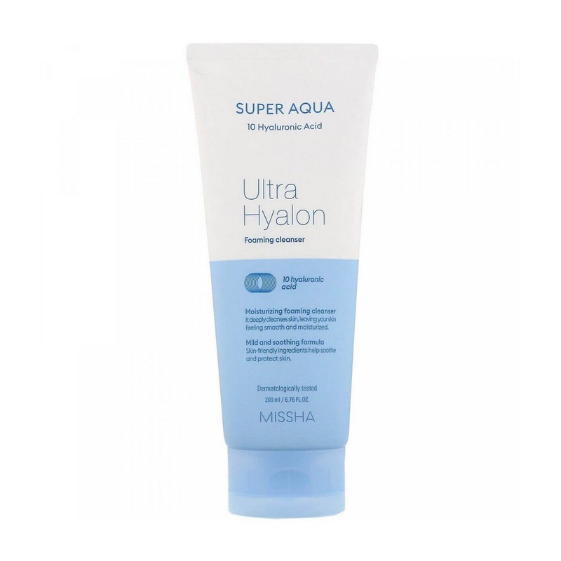 Пенка для умывания лица увлажняющая с гиалуроновой кислотой - MISSHA Super Aqua Ultra Hyalron Cleansing Foam, 200 мл.