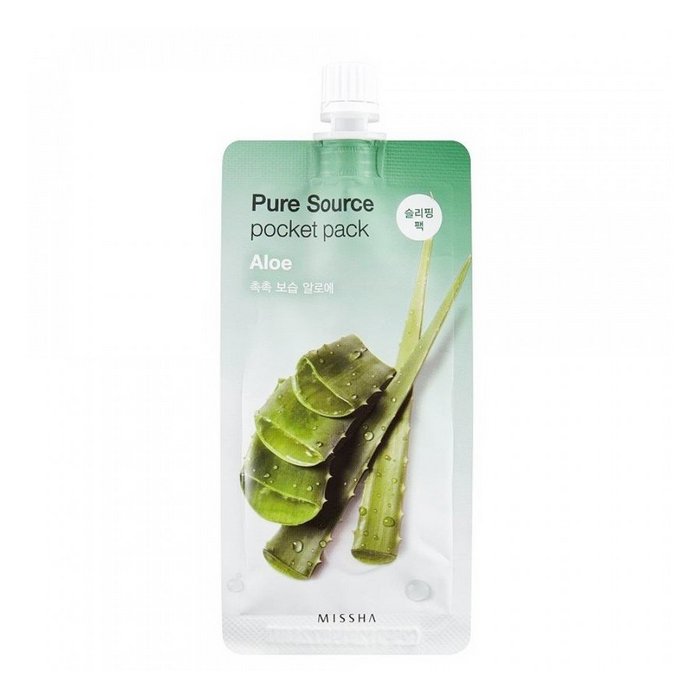 MISSHA Pure Source Pocket Pack Aloe - Ночная несмываемая маска для лица с экстрактом сока алоэ, 10 мл.