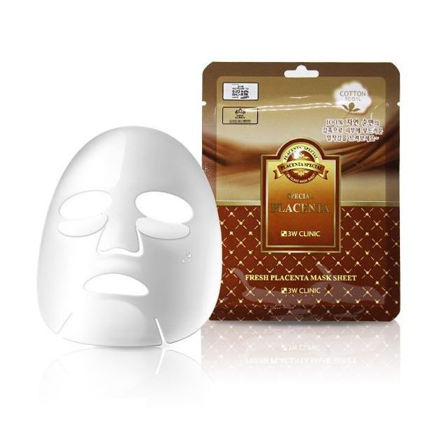 3W CLINIC Fresh Placenta Mask - Тканевая маска для лица ПЛАЦЕНТА, 23 мл.